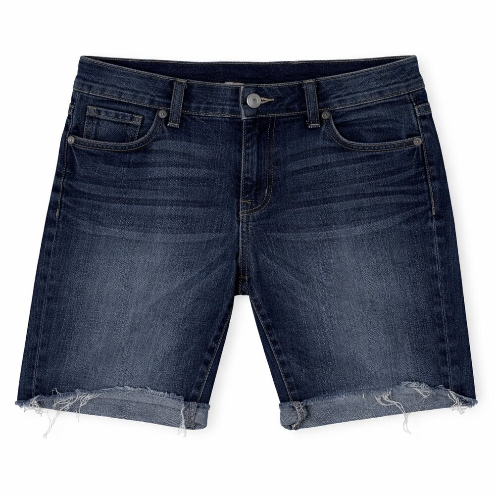 AMERICAN EAGLE Skinny Bermuda Dark Wash Raw Hem Blue Jean Stretch Shorts Size 8